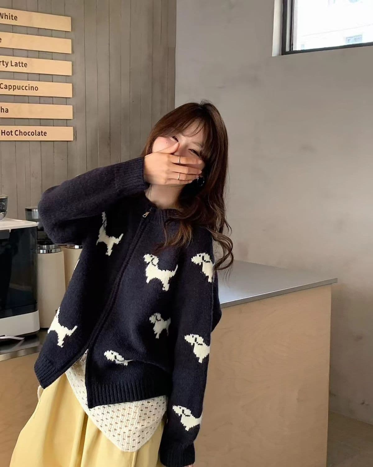 한 부서 개 자카드 라운드 넥 지퍼 스웨터 여성 코트 가을 겨울 새로운 루즈핏 슬림해 보이는 다용도 니트 오픈 가디건 상세 이미지 5