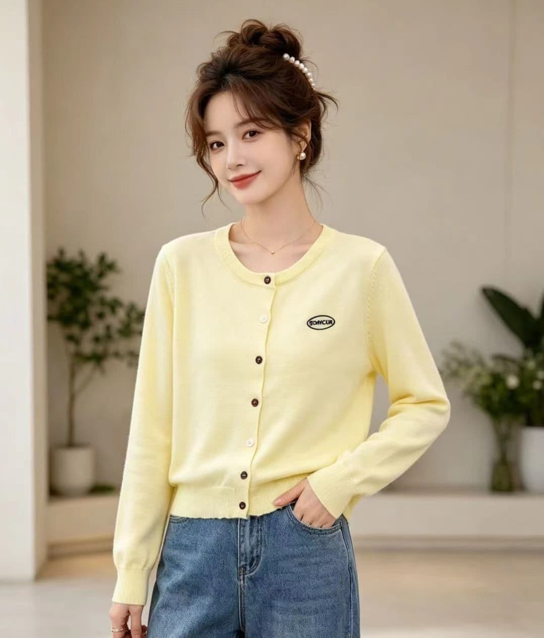 학원 스타일 한 부서 자수 긴팔 단색 니트 스웨터 오픈 가디건 가을 새로운 한 부서 몸매 가꾸기 쇼트 스타일 재킷 맨위 상세 이미지 2