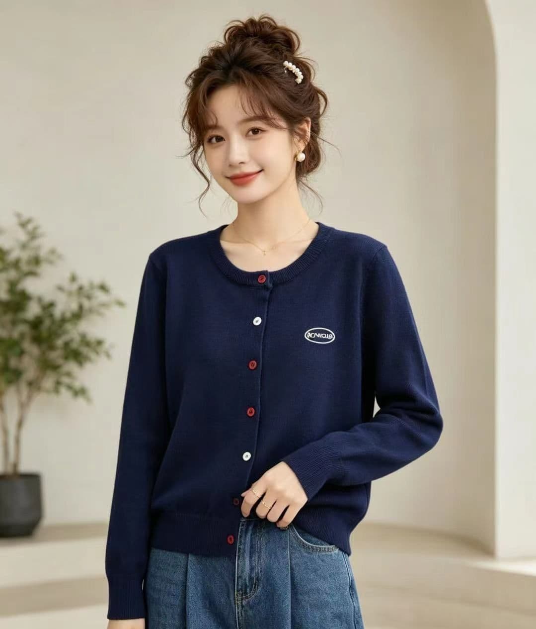 학원 스타일 한 부서 자수 긴팔 단색 니트 스웨터 오픈 가디건 가을 새로운 한 부서 몸매 가꾸기 쇼트 스타일 재킷 맨위 상세 이미지 7