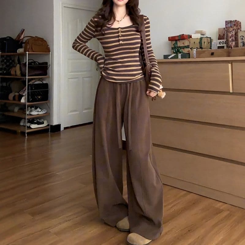 2026 패션 u 칼라 하프 열린 가슴 배색 스트라이프 다용도 풀오버 긴팔 상세 이미지 5
