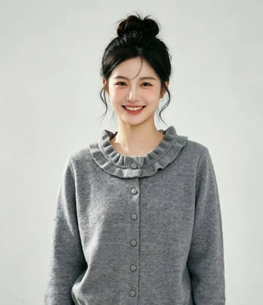 2026 부드러운 우아함 프릴 라운드 넥 니트 오픈 가디건 긴팔 이미지 3