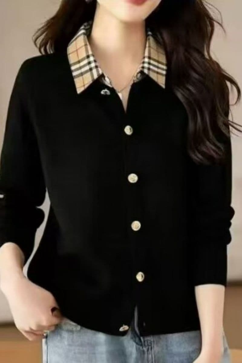 가을 새로운 작은 샤넬 스타일 맨위 여성 패션 스트라이프 스웨터 캐주얼 폴로 칼라 외국 가스 긴팔 니트 스웨터 오픈 가디건 상세 이미지 3