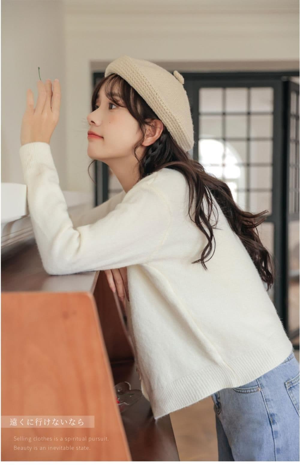 신선함 달콤함 단색 니트 오픈 가디건 가을 겨울 일본식 부드러운 찹쌀 부드러운 라운드 넥 스웨터 캐주얼 다용도 작은 대중 재킷 상세 이미지 3