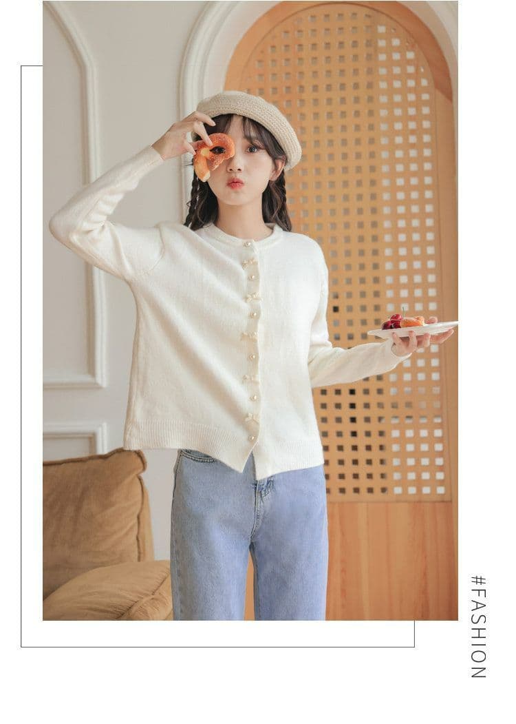 신선함 달콤함 단색 니트 오픈 가디건 가을 겨울 일본식 부드러운 찹쌀 부드러운 라운드 넥 스웨터 캐주얼 다용도 작은 대중 재킷 상세 이미지 6