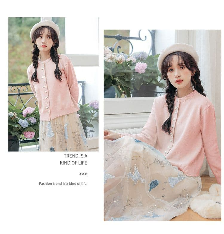 신선함 달콤함 단색 니트 오픈 가디건 가을 겨울 일본식 부드러운 찹쌀 부드러운 라운드 넥 스웨터 캐주얼 다용도 작은 대중 재킷 상세 이미지 9