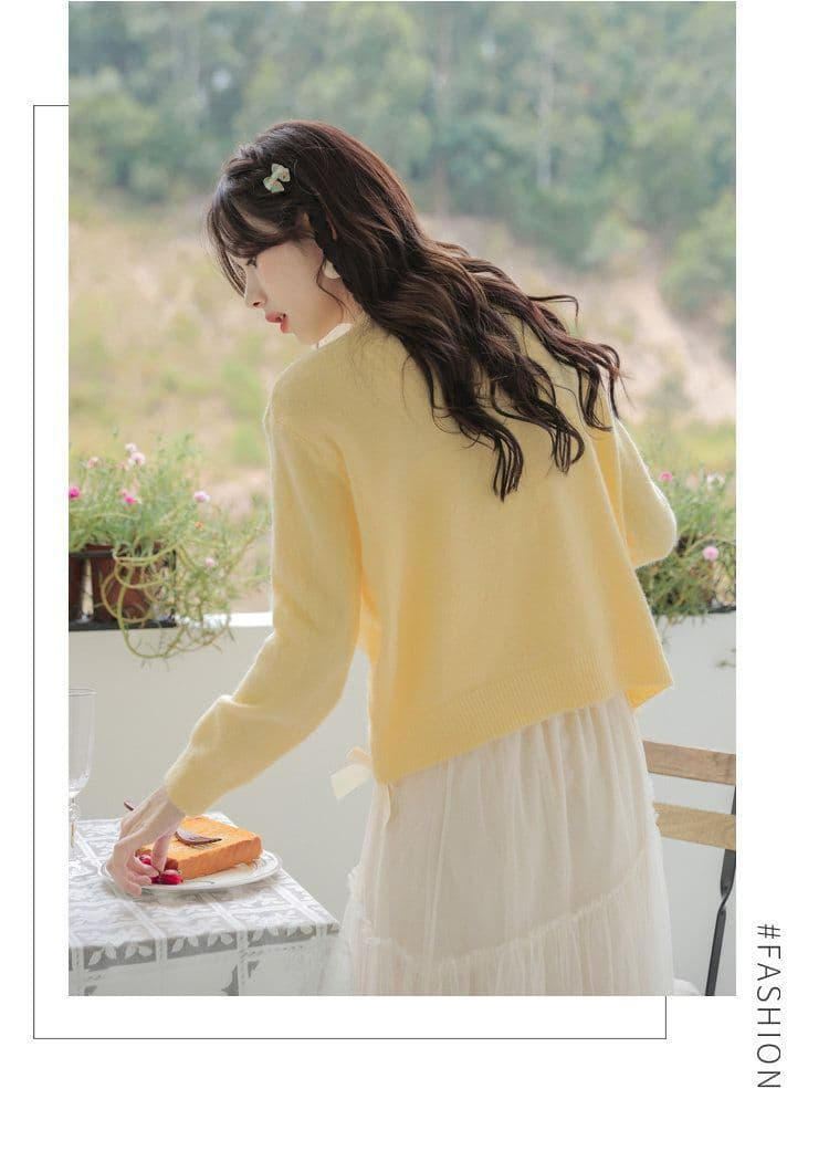 신선함 달콤함 단색 니트 오픈 가디건 가을 겨울 일본식 부드러운 찹쌀 부드러운 라운드 넥 스웨터 캐주얼 다용도 작은 대중 재킷 상세 이미지 20