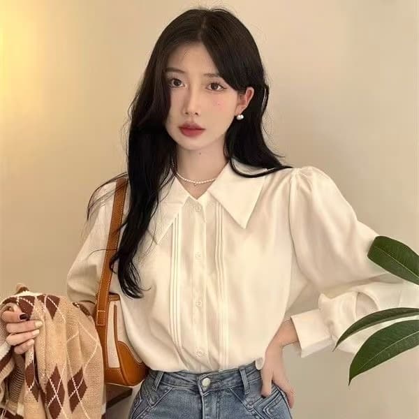 화이트 셔츠 봄 가을 새로운 프랑스식 장기 센스 작은 대중 셔츠 품격 디자인 Chic 긴팔 맨위 상세 이미지 6