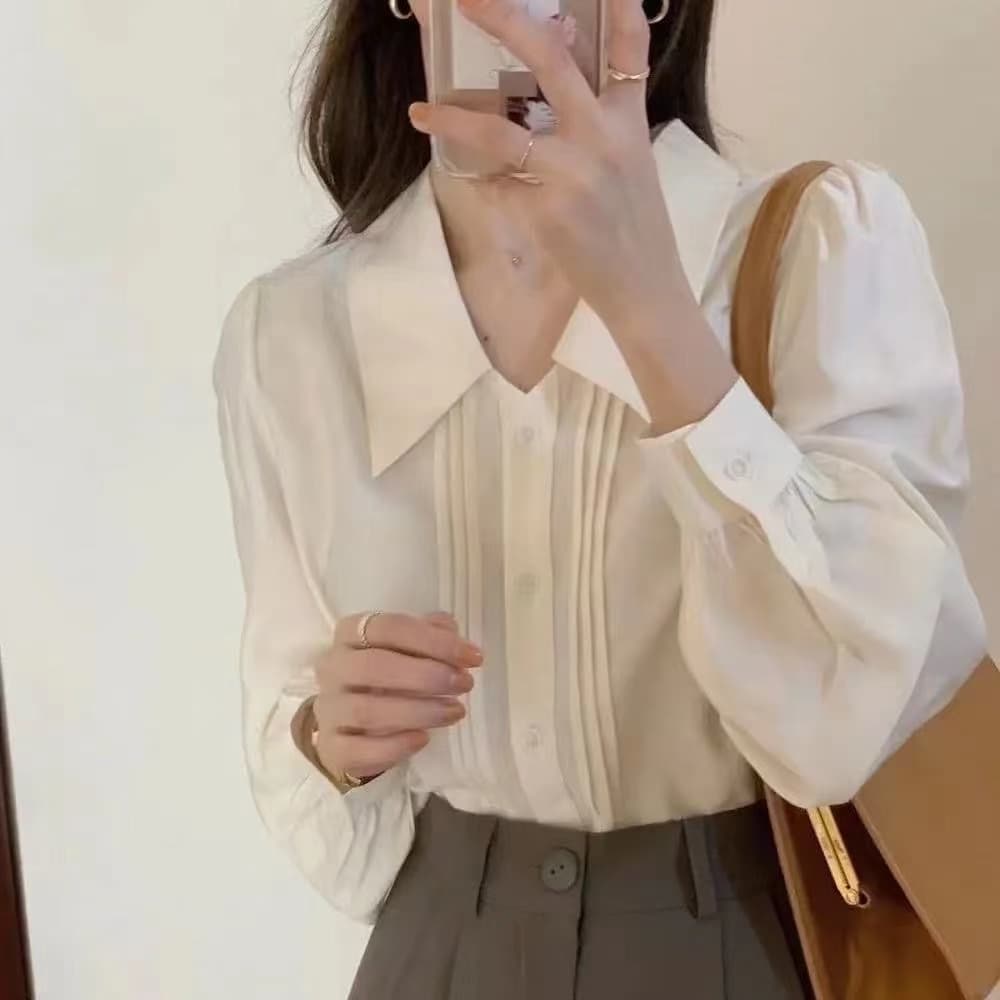 화이트 셔츠 봄 가을 새로운 프랑스식 장기 센스 작은 대중 셔츠 품격 디자인 Chic 긴팔 맨위 상세 이미지 7