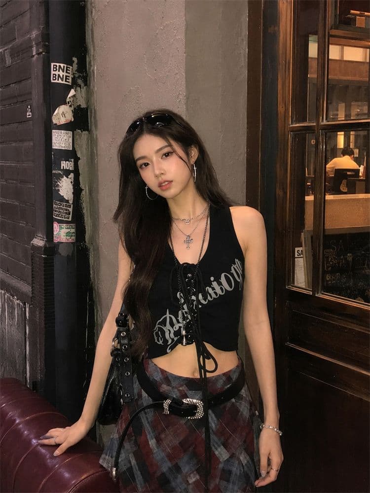 1 1 모달 260 그램 아메리칸 레트로 프린트 스트랩 조끼 여성 몸매 가꾸기 핫걸 거리 바람 인사이드 잡아라. 의류 이미지 4