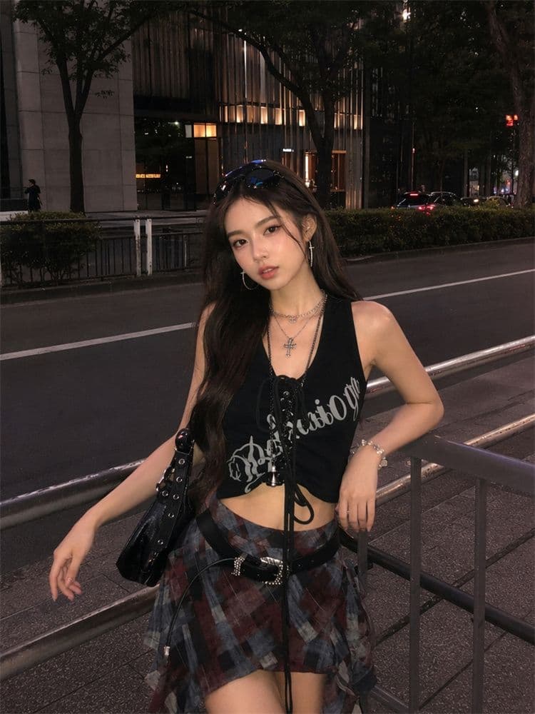 1 1 모달 260 그램 아메리칸 레트로 프린트 스트랩 조끼 여성 몸매 가꾸기 핫걸 거리 바람 인사이드 잡아라. 의류 상세 이미지 2