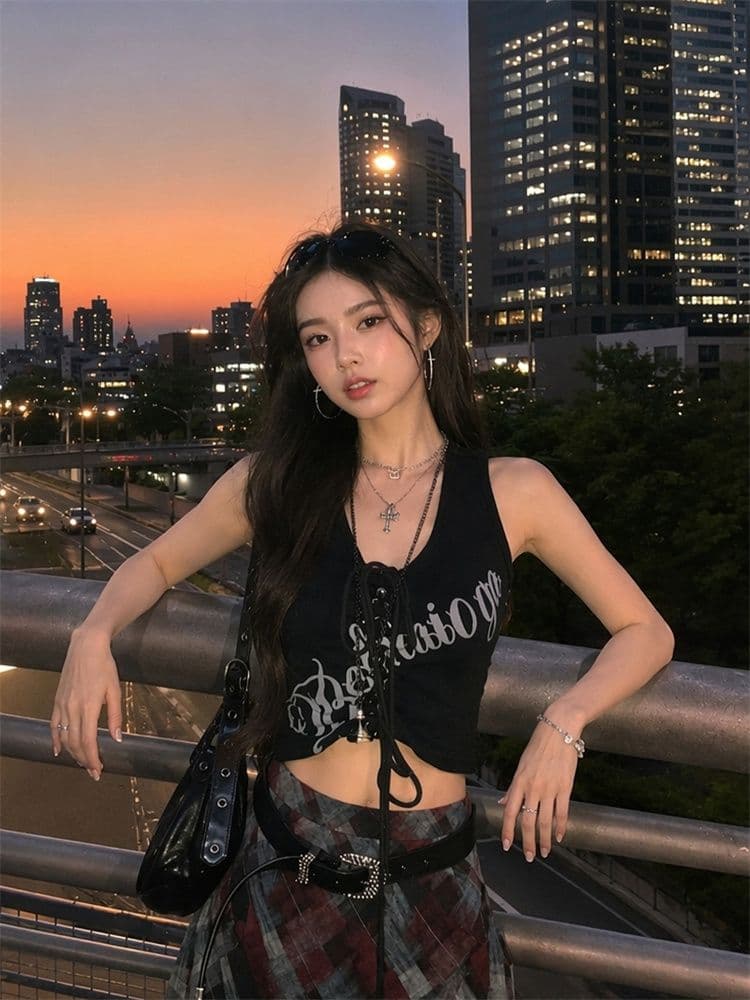 1 1 모달 260 그램 아메리칸 레트로 프린트 스트랩 조끼 여성 몸매 가꾸기 핫걸 거리 바람 인사이드 잡아라. 의류 상세 이미지 4