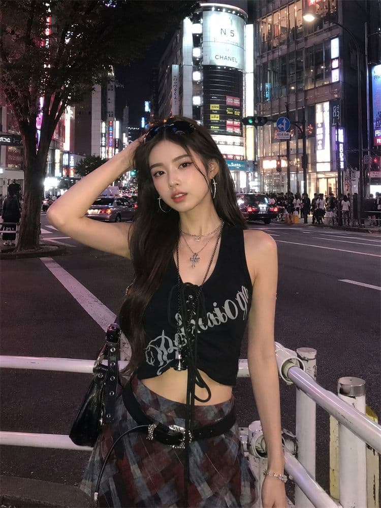 1 1 모달 260 그램 아메리칸 레트로 프린트 스트랩 조끼 여성 몸매 가꾸기 핫걸 거리 바람 인사이드 잡아라. 의류 상세 이미지 5