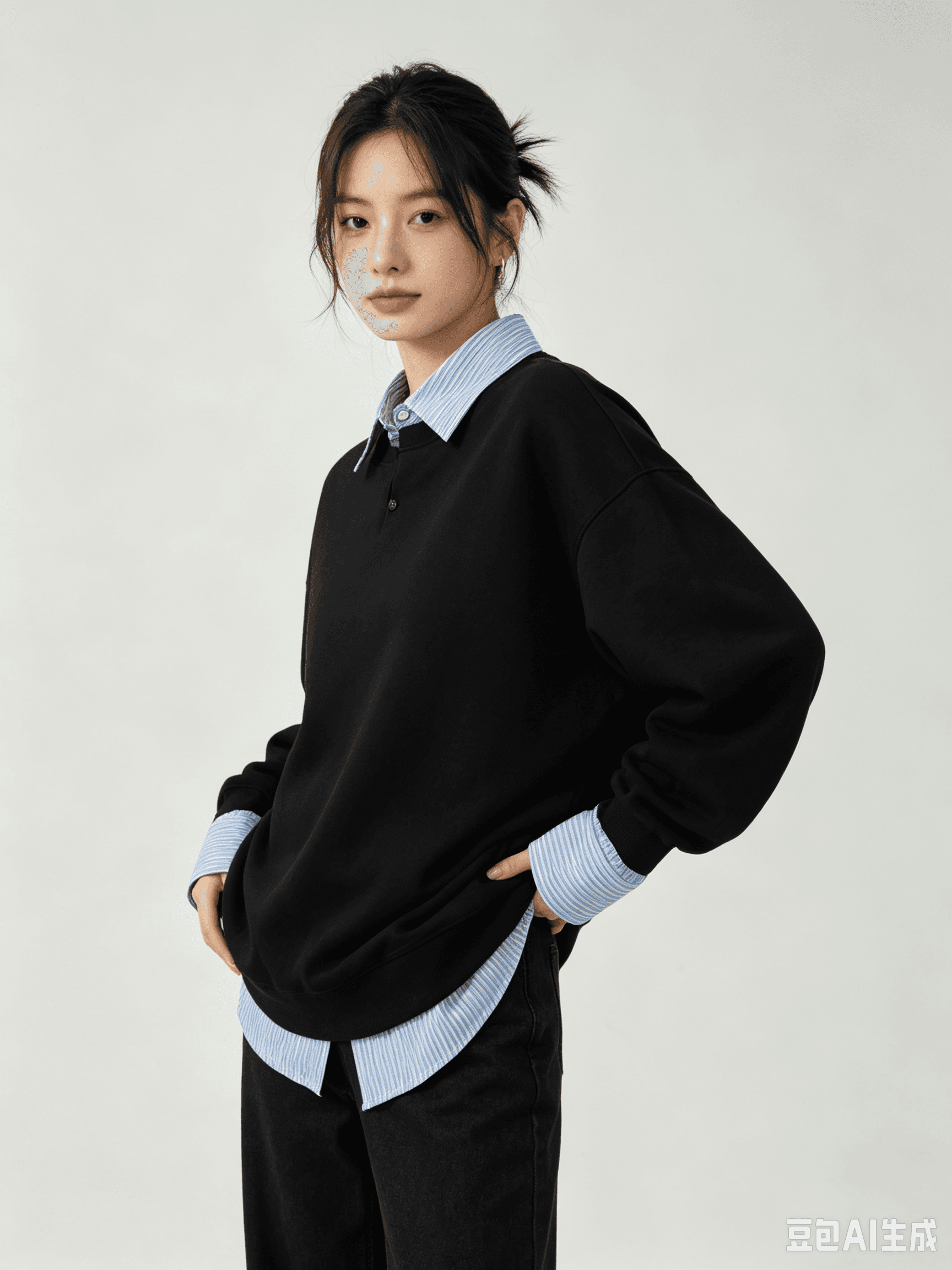 얇은 스타일 조수 브랜드 남녀 커플 후드티 봄 가을 새로운 패치워크 페이크 레이어드 단색 셔츠 칼라 맨위 상세 이미지 3