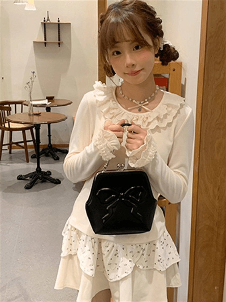 원본 친밀한 주 한 부서 달콤함 작은 대중 레이스 레이스 패치워크 기본 셔츠 여성 겨울 프릴 인사이드 잡아라. 의류 상세 이미지 2