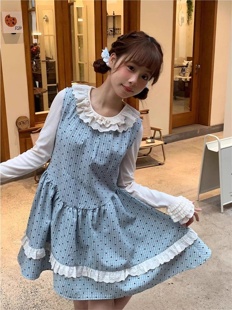 원본 친밀한 주 한 부서 달콤함 작은 대중 레이스 레이스 패치워크 기본 셔츠 여성 겨울 프릴 인사이드 잡아라. 의류 상세 이미지 8