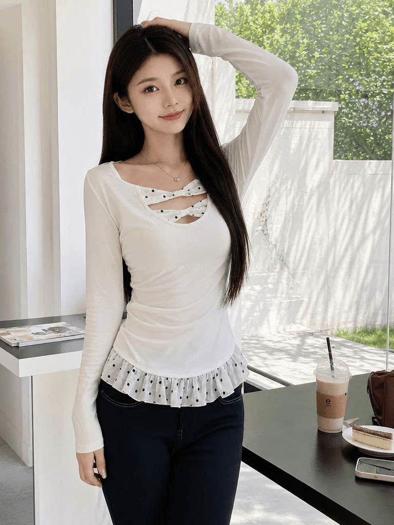 1.1 명 면 260 그램 긴팔 티셔츠 여성 상세 이미지 5