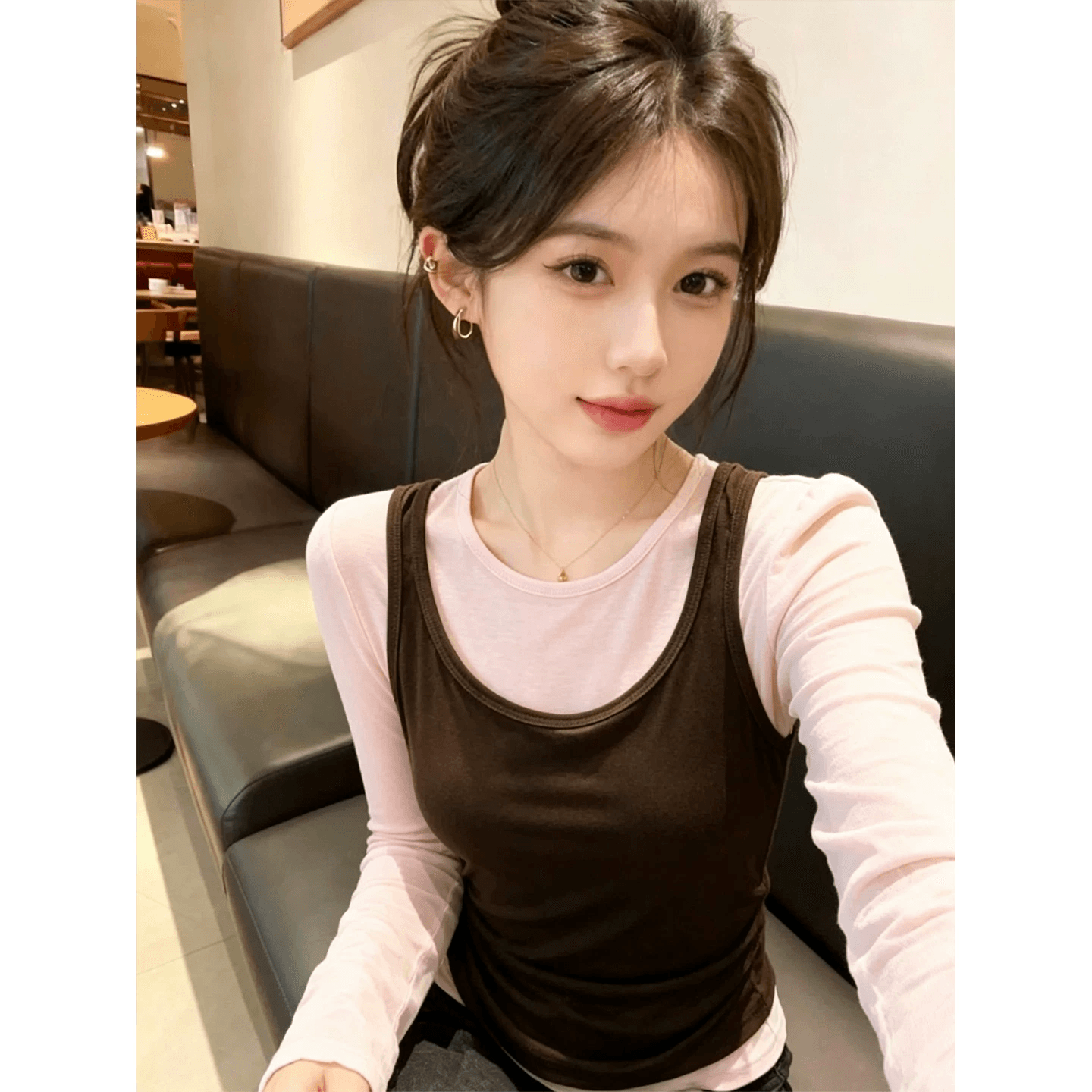 1 1 인 면 260 그램 긴팔 티셔츠 여성