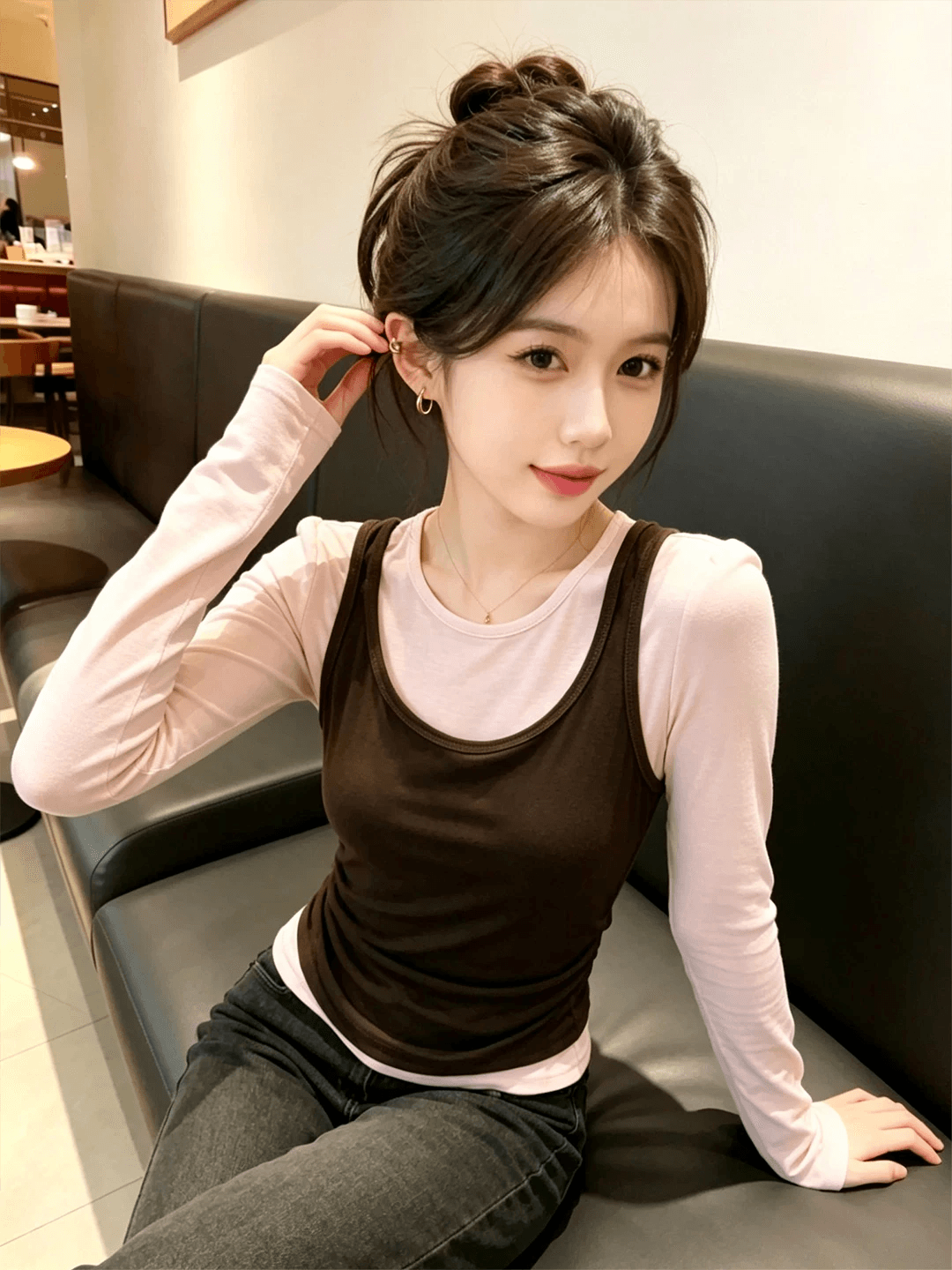 1 1 인 면 260 그램 긴팔 티셔츠 여성 이미지 4