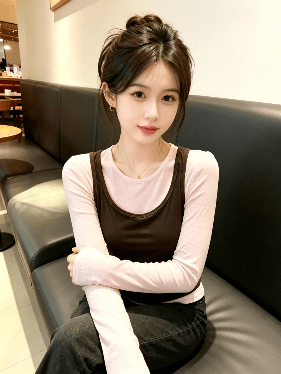 1 1 인 면 260 그램 긴팔 티셔츠 여성 이미지 2