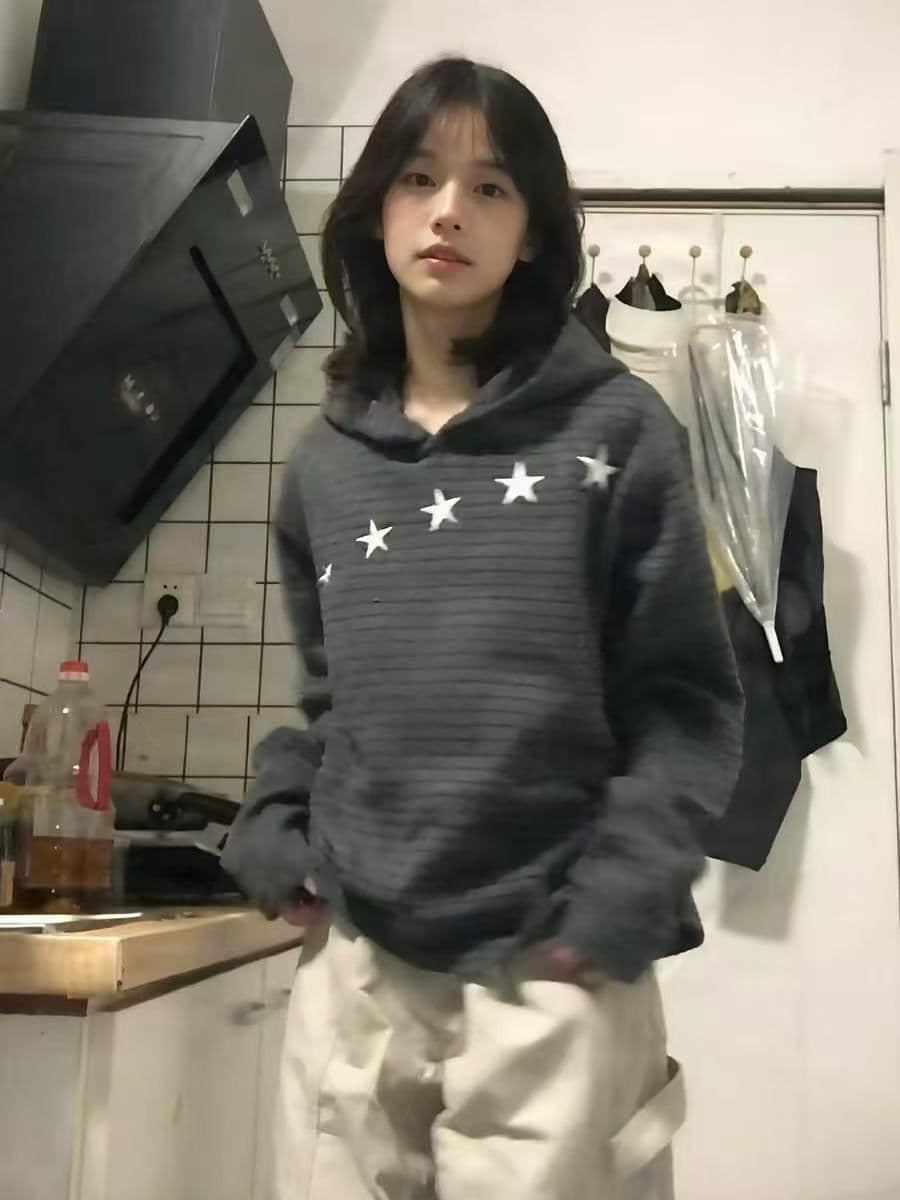원본 컬러 짜임 기사 300 그램 자수 후드티 여성 이미지 4