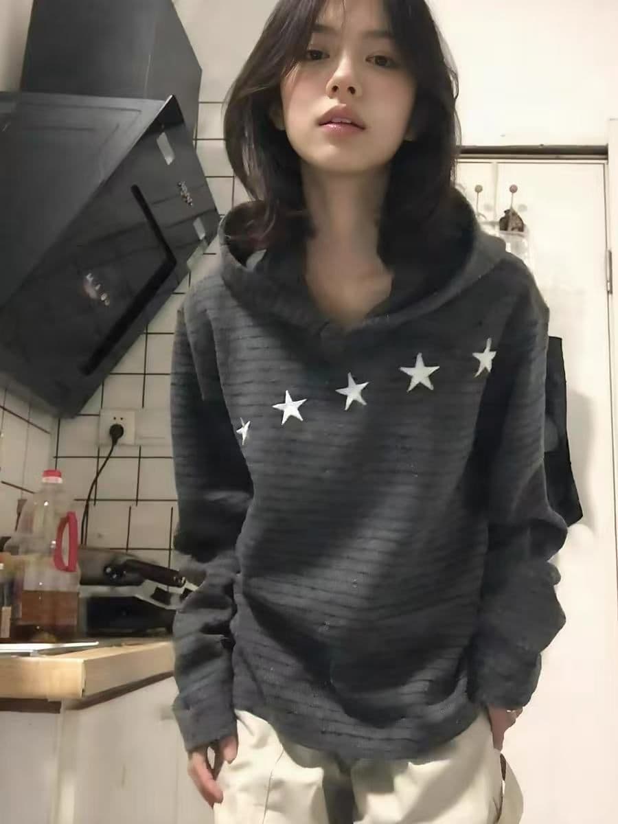 원본 컬러 짜임 기사 300 그램 자수 후드티 여성 이미지 2