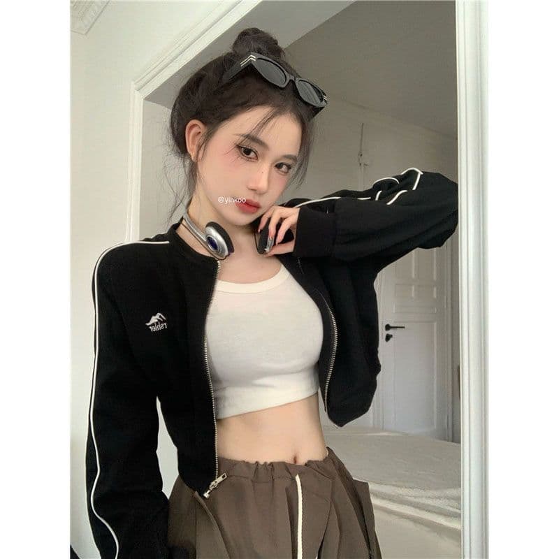 흔들어서 톤 품질 아메리칸 후드티 여성 긴 소매 재킷 이른 가을 레트로 이슬 뼈의 지퍼 오픈 가디건 쇼트 스타일 맨위 이미지 2
