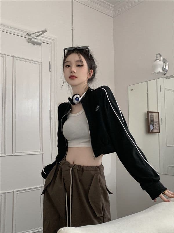 흔들어서 톤 품질 아메리칸 후드티 여성 긴 소매 재킷 이른 가을 레트로 이슬 뼈의 지퍼 오픈 가디건 쇼트 스타일 맨위 상세 이미지 7
