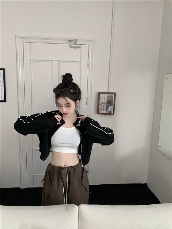 흔들어서 톤 품질 아메리칸 후드티 여성 긴 소매 재킷 이른 가을 레트로 이슬 뼈의 지퍼 오픈 가디건 쇼트 스타일 맨위 상세 이미지 10