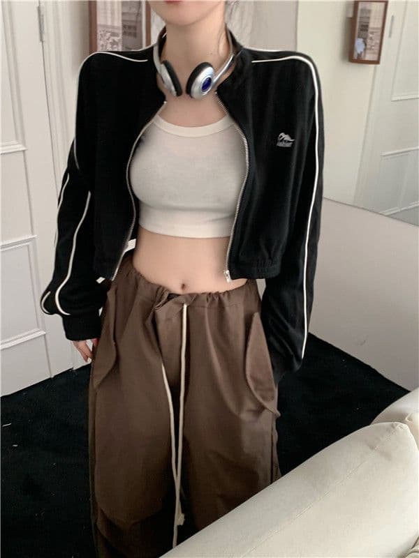 흔들어서 톤 품질 아메리칸 후드티 여성 긴 소매 재킷 이른 가을 레트로 이슬 뼈의 지퍼 오픈 가디건 쇼트 스타일 맨위 상세 이미지 12