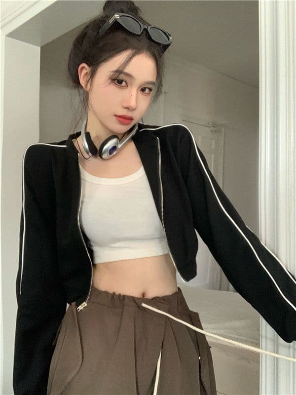 흔들어서 톤 품질 아메리칸 후드티 여성 긴 소매 재킷 이른 가을 레트로 이슬 뼈의 지퍼 오픈 가디건 쇼트 스타일 맨위 상세 이미지 14