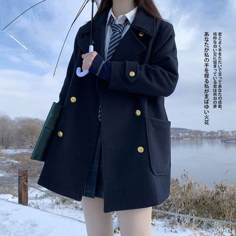 있음 뜨거운 대 버튼 360 그램 일본식 학원 스타일 모직 외투 jk 유니폼 이중 버튼 코트 이미지 5