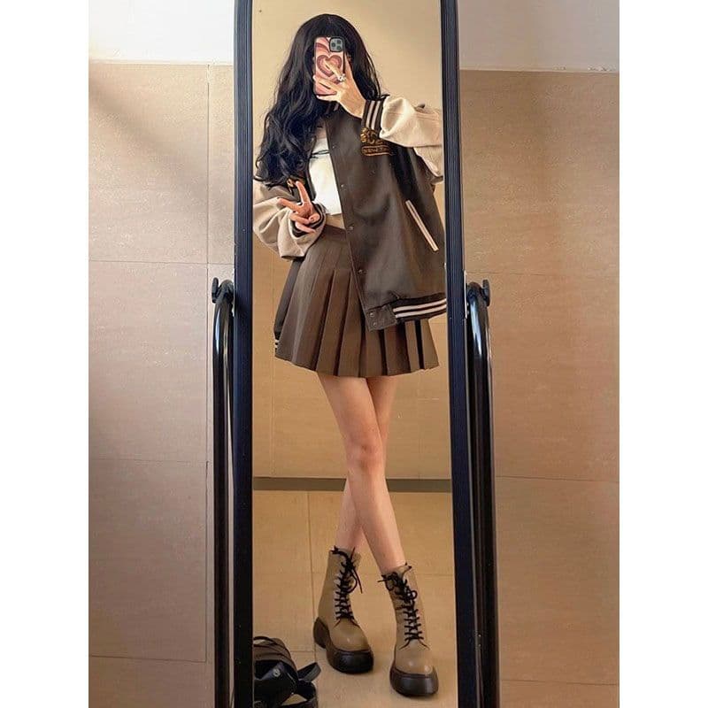 두꺼운 스타일 모직 420g 학원 스타일 플리츠 미니 스커트 여성 의류 새로운 가을 겨울 두꺼운 하이웨이스트 A라인 스커트 이미지 3