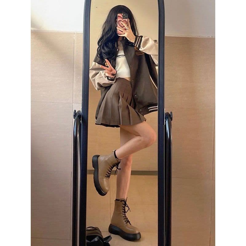 두꺼운 스타일 모직 420g 학원 스타일 플리츠 미니 스커트 여성 의류 새로운 가을 겨울 두꺼운 하이웨이스트 A라인 스커트 이미지 5