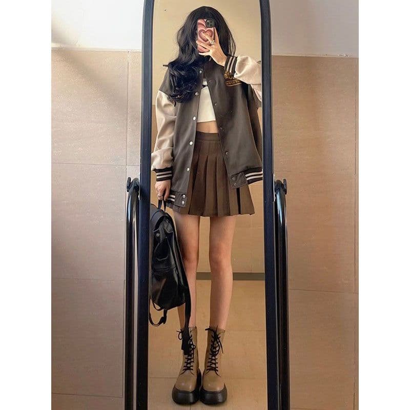 두꺼운 스타일 모직 420g 학원 스타일 플리츠 미니 스커트 여성 의류 새로운 가을 겨울 두꺼운 하이웨이스트 A라인 스커트 상세 이미지 5
