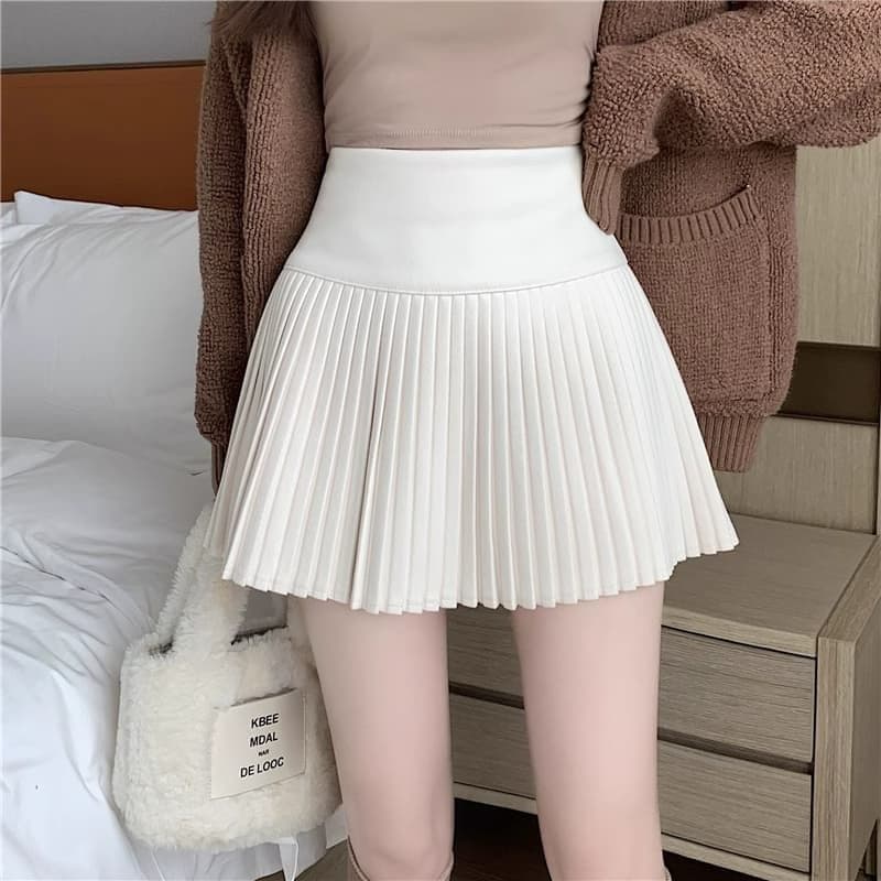 두꺼운 모직 베이지 색 모직 플리츠 스커트 여성 가을 겨울 새로운 반신 스커트 하이웨이스트 슬림해 보이는 A라인 스커트 상세 이미지 4