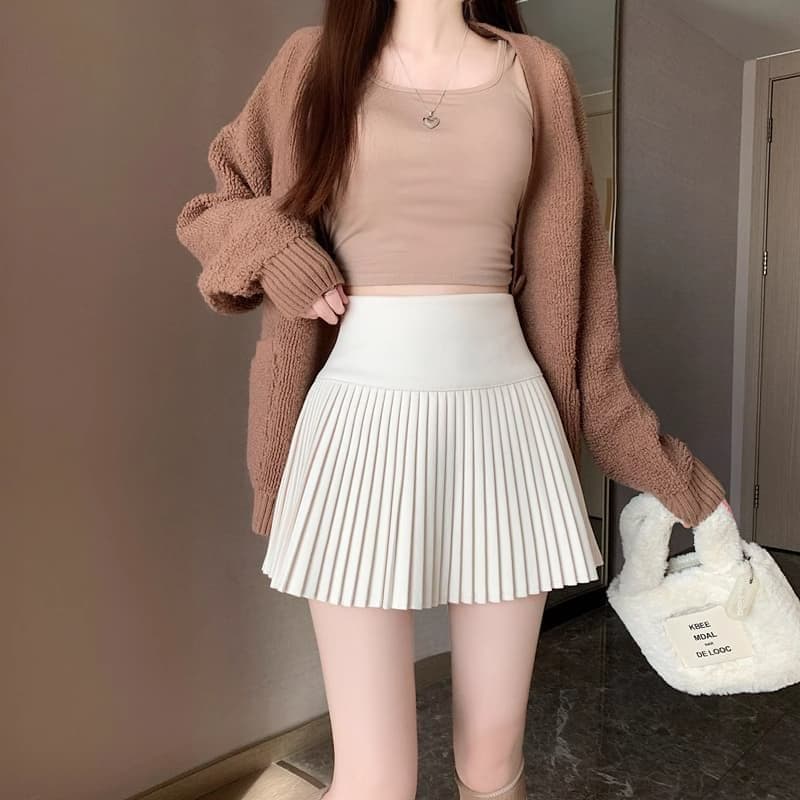 두꺼운 모직 베이지 색 모직 플리츠 스커트 여성 가을 겨울 새로운 반신 스커트 하이웨이스트 슬림해 보이는 A라인 스커트 상세 이미지 7