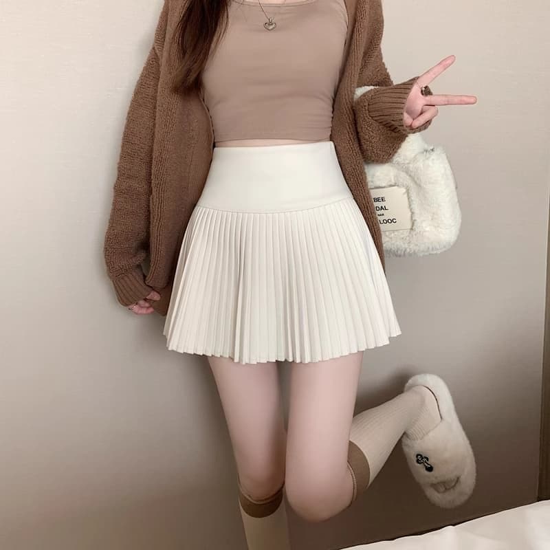 두꺼운 모직 베이지 색 모직 플리츠 스커트 여성 가을 겨울 새로운 반신 스커트 하이웨이스트 슬림해 보이는 A라인 스커트 상세 이미지 8