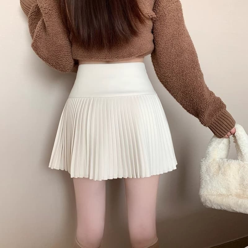 두꺼운 모직 베이지 색 모직 플리츠 스커트 여성 가을 겨울 새로운 반신 스커트 하이웨이스트 슬림해 보이는 A라인 스커트 상세 이미지 9