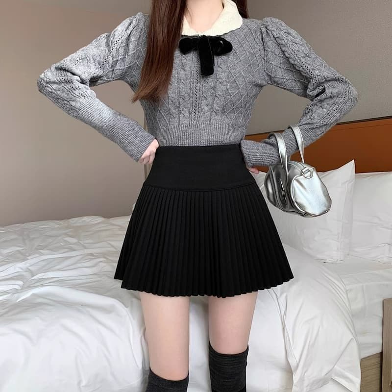 두꺼운 모직 베이지 색 모직 플리츠 스커트 여성 가을 겨울 새로운 반신 스커트 하이웨이스트 슬림해 보이는 A라인 스커트 상세 이미지 13