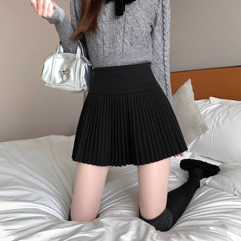 두꺼운 모직 베이지 색 모직 플리츠 스커트 여성 가을 겨울 새로운 반신 스커트 하이웨이스트 슬림해 보이는 A라인 스커트 상세 이미지 15