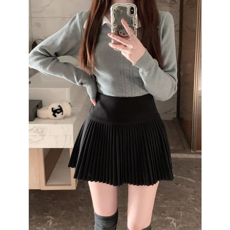 두꺼운 모직 베이지 색 모직 플리츠 스커트 여성 가을 겨울 새로운 반신 스커트 하이웨이스트 슬림해 보이는 A라인 스커트 상세 이미지 16