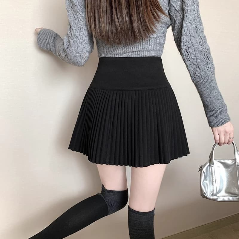 두꺼운 모직 베이지 색 모직 플리츠 스커트 여성 가을 겨울 새로운 반신 스커트 하이웨이스트 슬림해 보이는 A라인 스커트 상세 이미지 19