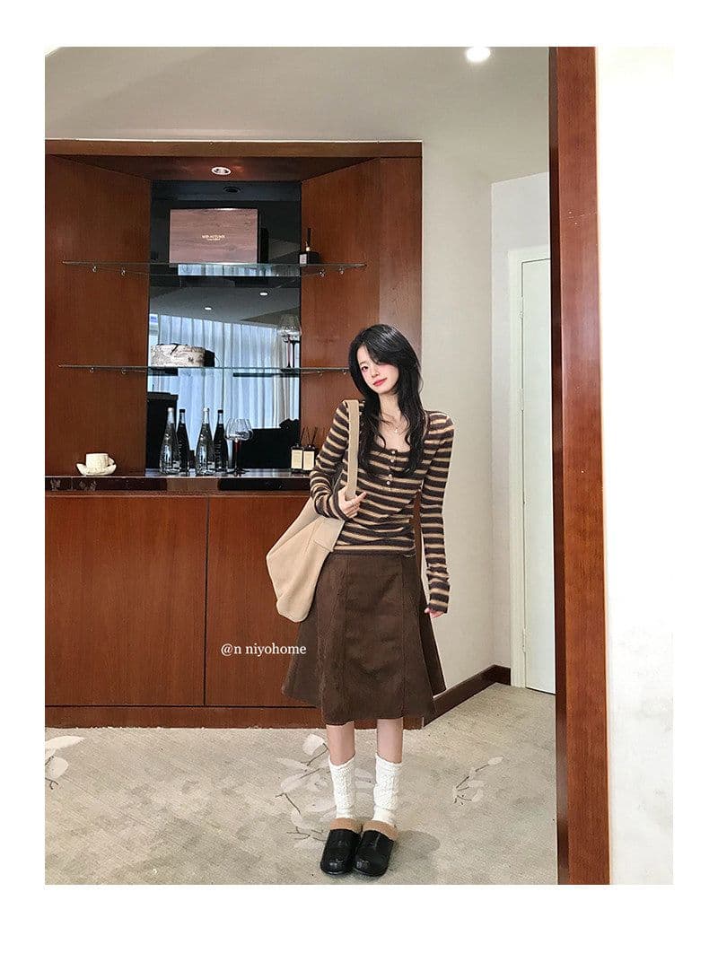 양모 원본 원단 한 부서 스트라이프 티셔츠 가을 긴팔 기본 셔츠 미니멀리즘 인사이드 착용 외부 잡아라. 의류 상세 이미지 22