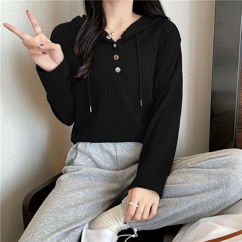 빅 사이즈 여성 의류 표지 배 느긋한 바람 루즈핏 맨위 봄 가을 지방 mm 슬림해 보이는 후드 기본 셔츠 이미지 2