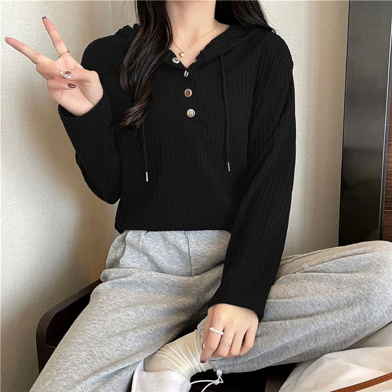 빅 사이즈 여성 의류 표지 배 느긋한 바람 루즈핏 맨위 봄 가을 지방 mm 슬림해 보이는 후드 기본 셔츠 상세 이미지 20
