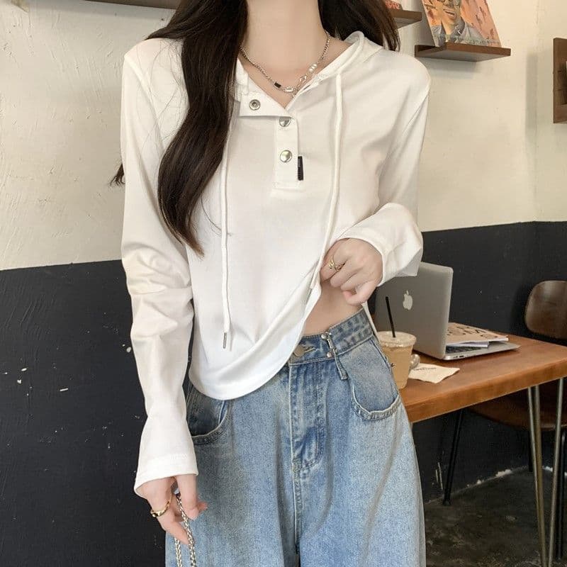 삼색 가을 겨울철 새로운 여성 의류 고유 한 Chic 패션 개성 후드 풀오버 기본 셔츠 맨위 상세 이미지 2