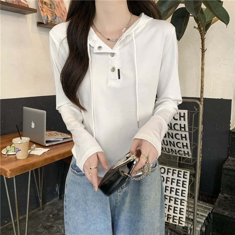 삼색 가을 겨울철 새로운 여성 의류 고유 한 Chic 패션 개성 후드 풀오버 기본 셔츠 맨위 상세 이미지 4