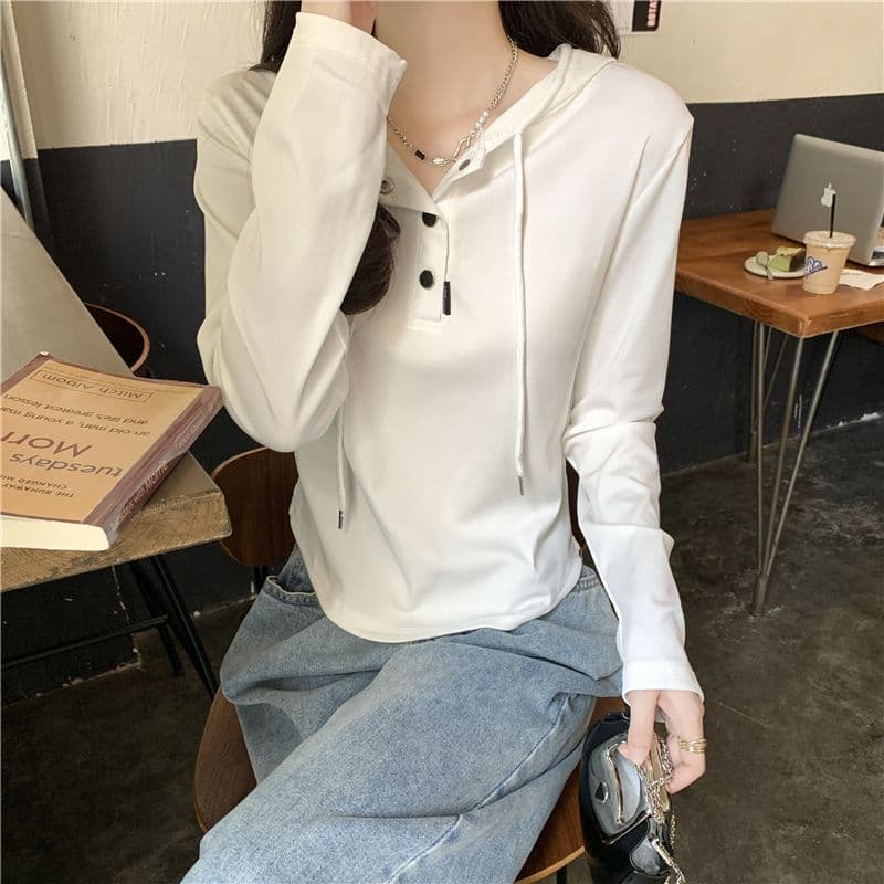 삼색 가을 겨울철 새로운 여성 의류 고유 한 Chic 패션 개성 후드 풀오버 기본 셔츠 맨위 상세 이미지 6