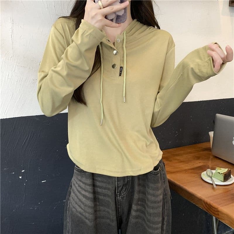 삼색 가을 겨울철 새로운 여성 의류 고유 한 Chic 패션 개성 후드 풀오버 기본 셔츠 맨위 상세 이미지 11