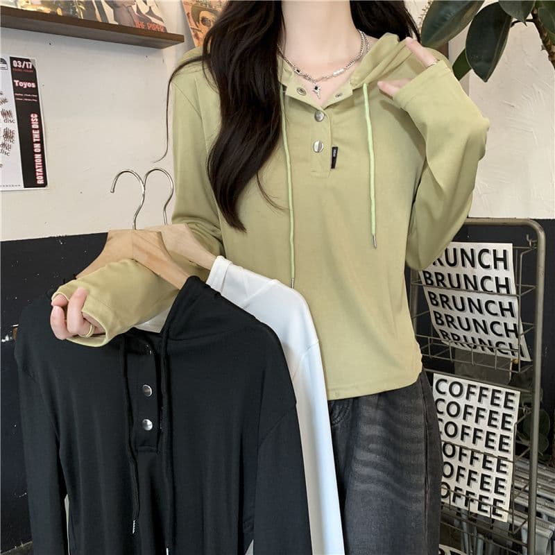 삼색 가을 겨울철 새로운 여성 의류 고유 한 Chic 패션 개성 후드 풀오버 기본 셔츠 맨위 상세 이미지 19